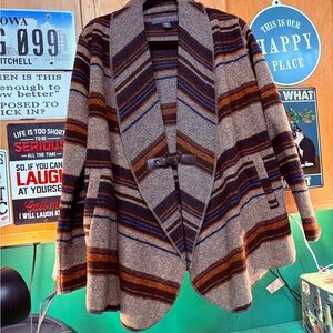 Fenn Wright Manson Brown and Blue Striped Cardigan with Buckle